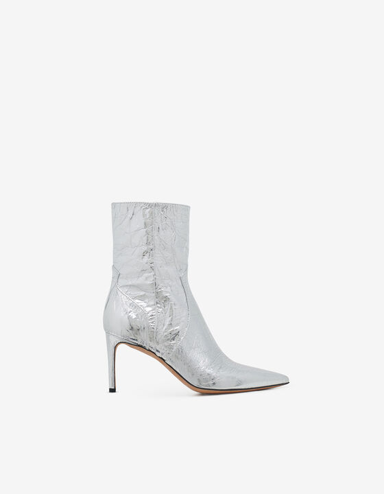 SILVER-TONED LEATHER ANKLE BOOTS
