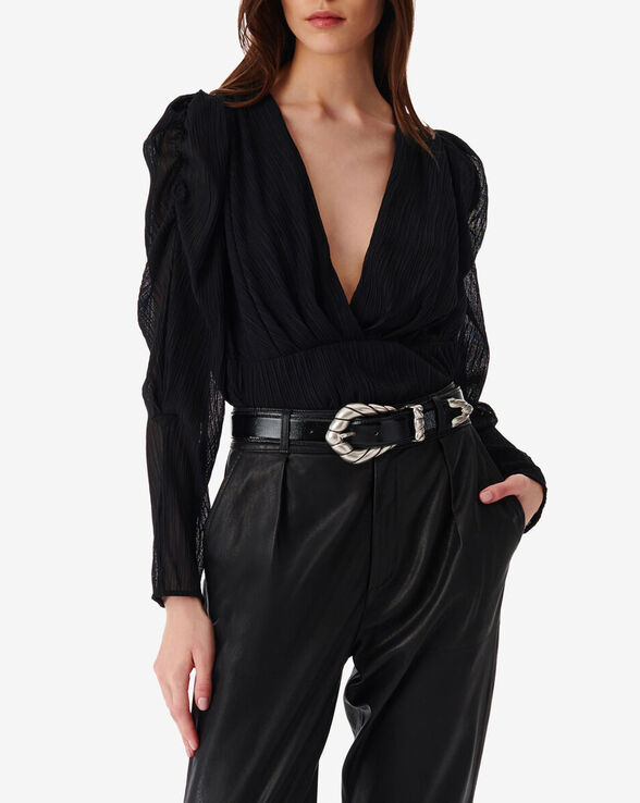 AMILI CROPPED AND PLEATED V-NECK TOP