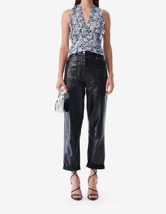 PRINTED BACKLESS V-NECK TOP