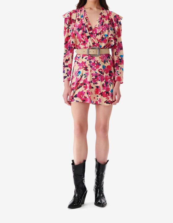 SHORT PRINTED V-NECK DRESS