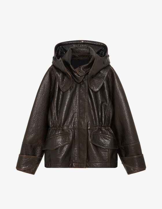 LEATHER HOODED PARKA