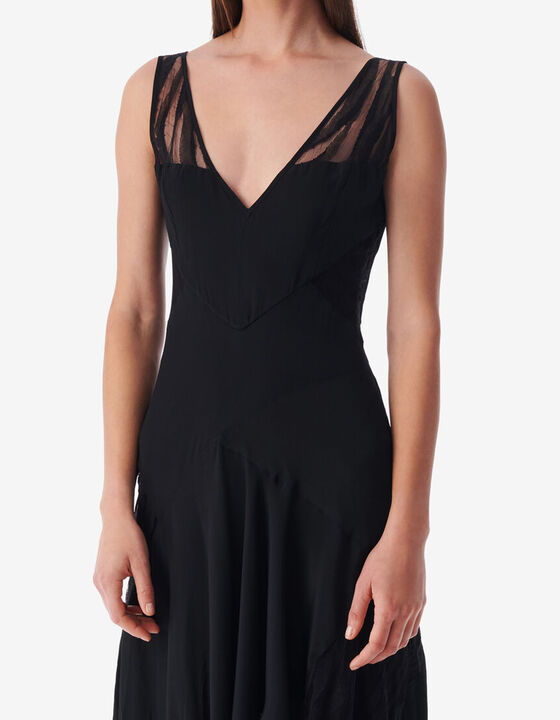 SILK V-NECK DRESS WITH LACE
