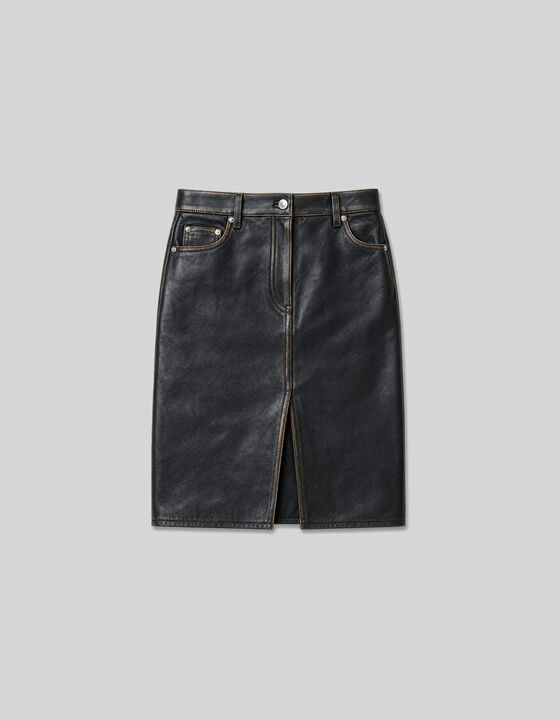 SLIT MIDI LEATHER SKIRT
