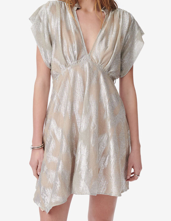 SHORT LAMÉ V-NECK DRESS