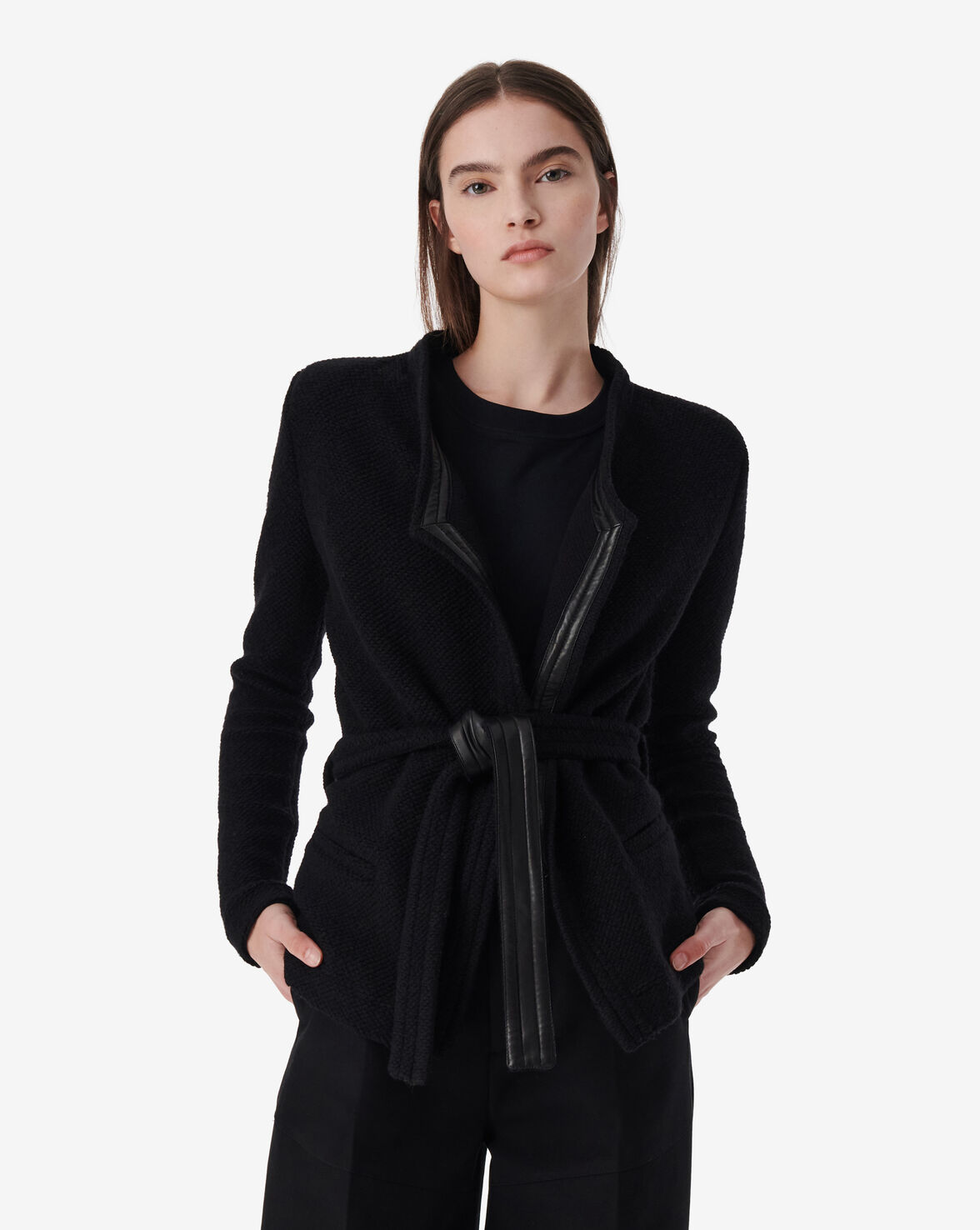 AWA LEATHER TRIMMED WOOL JACKET image number null