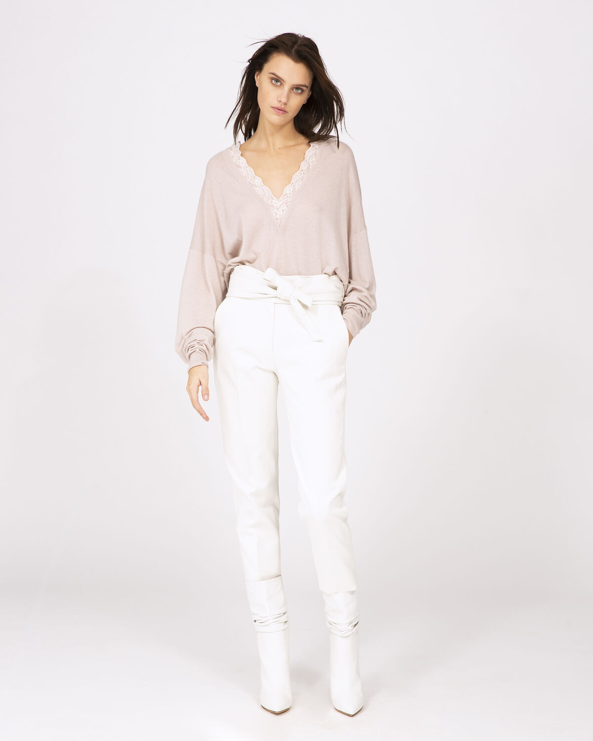 Photo of IRO Paris Gracious Pants Ecru - These High Waist Pants Are Characterized By Their Wide Waistband And Straight Cut. Wear Them With A Long-sleeve Top And A Pair Of Boots For A Modern And Elegant Look. Spring Summer 19