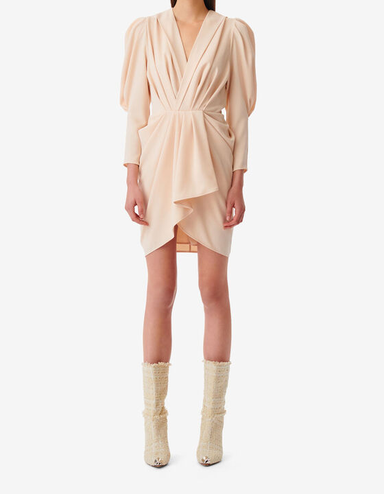 SHORT PLEATED V-NECK DRESS