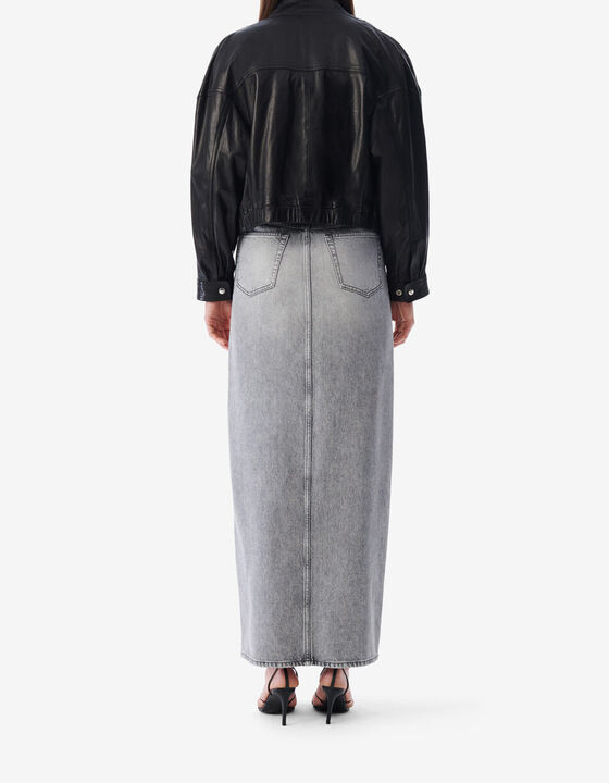 LEATHER STAND-UP COLLAR JACKET