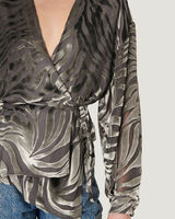 NURAT ZEBRA PRINT VELVET WRAP TOP  image number null