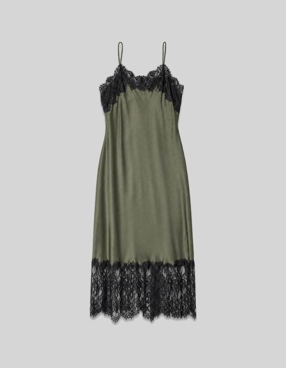 SILK LACE-TRIM MIDI DRESS