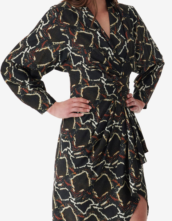 DRAPED PYTHON PRINT DRESS