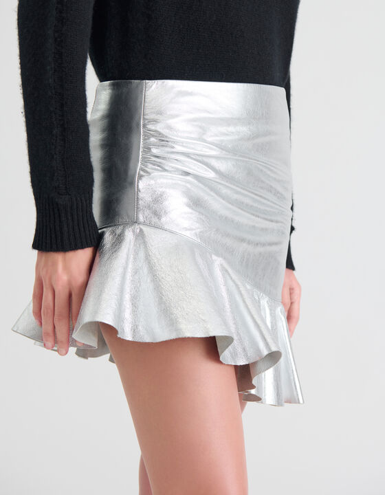 METALLIC LEATHER RUFFLE SKIRT