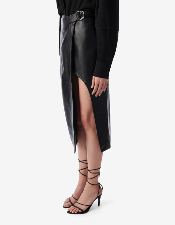 JUPE MIDI EN CUIR
