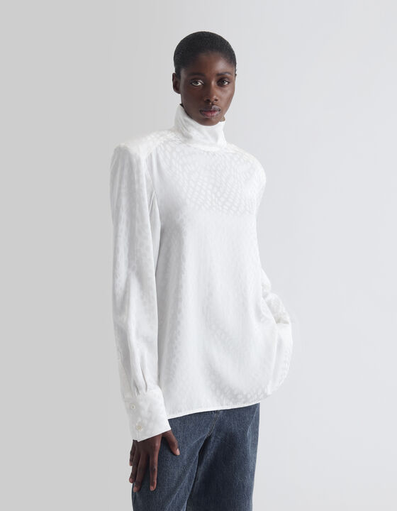 JACQUARD BLOUSE WITH A HIGH COLLAR