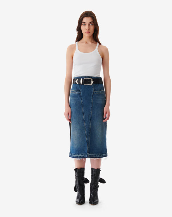 JUPE MIDI EN JEAN DÉLAVÉ LAMY