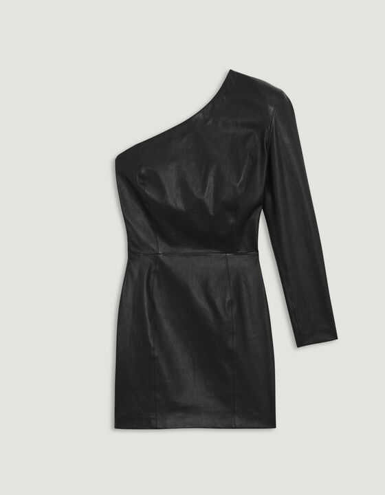 ODANJI ONE SHOUDLER LEATHER MINI DRESS