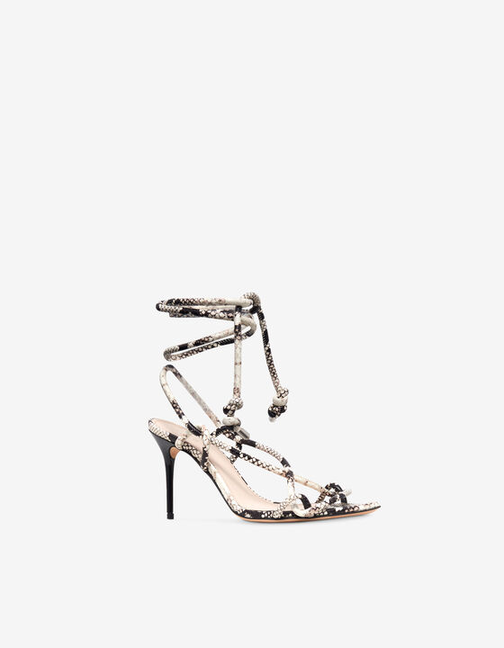 PYTHON HEELED SANDALS
