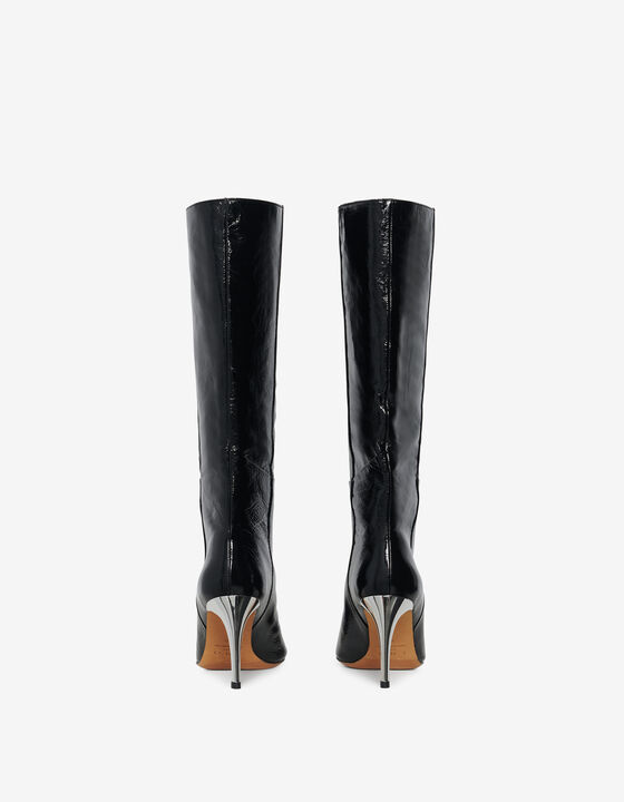 METAL HIGH-HEEL LEATHER BOOTS