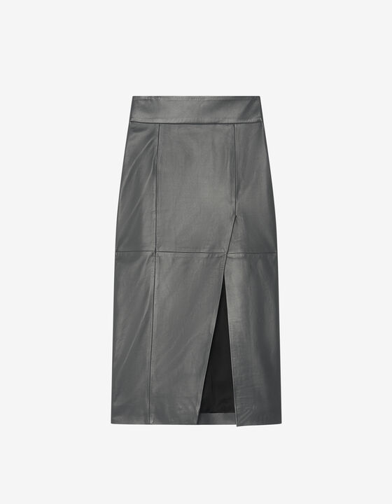 LEATHER MIDI SKIRT