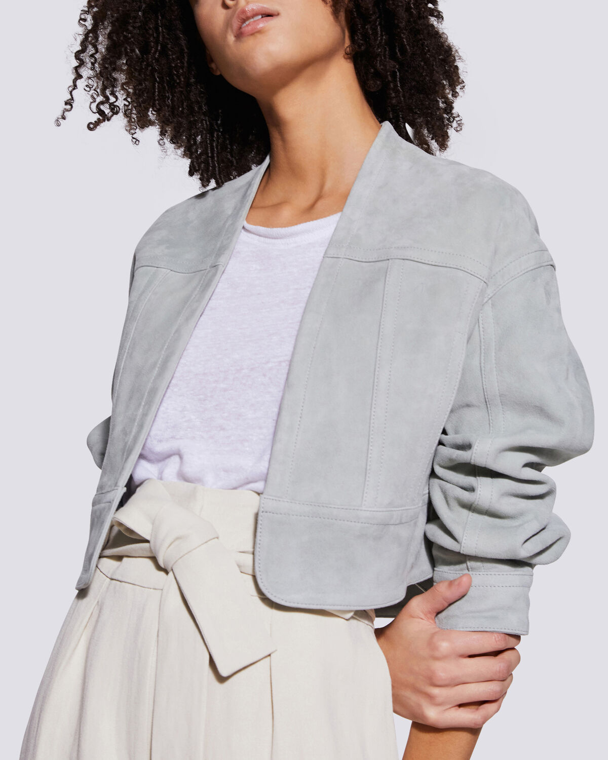 IRO - ATIK LIGHTWEIGHT SUEDE CROPPED JACKET WATER GREEN