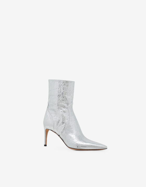 SILVER-TONED LEATHER ANKLE BOOTS