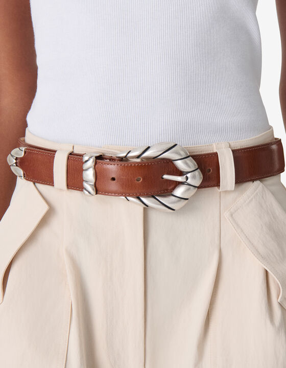 LEATHER BELT WITH SCULPTED BUCKLE