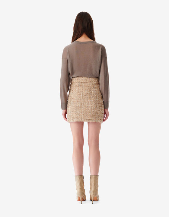 SHORT BELTED TWEED SKIRT