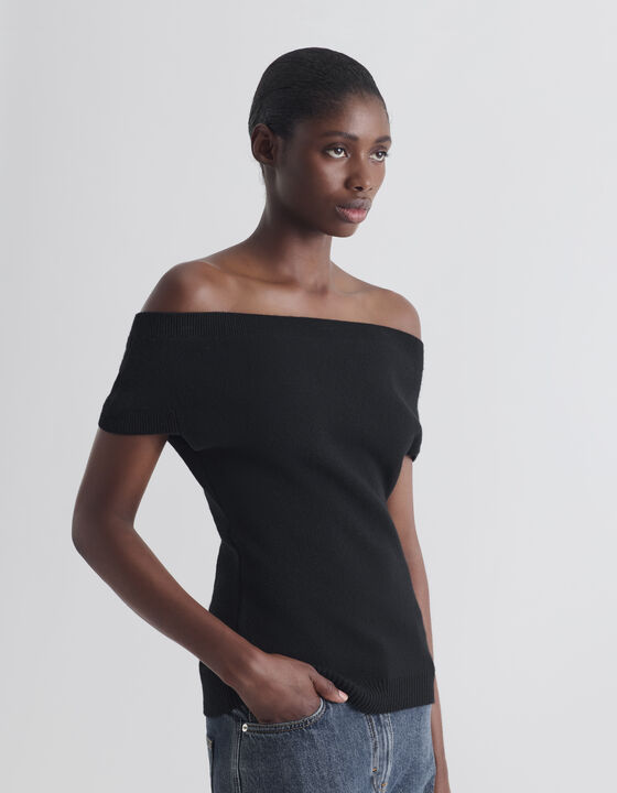 BARDOT-NECK KNIT TOP