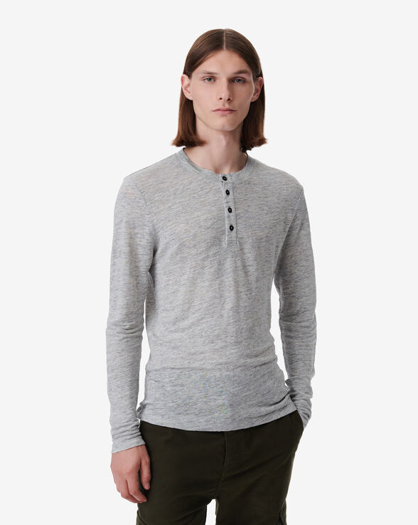 SANDRIO HENLEY NECK LINEN T-SHIRT