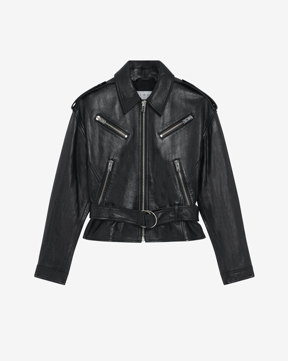 VESTE EN CUIR CEINTURÉE LEOM
