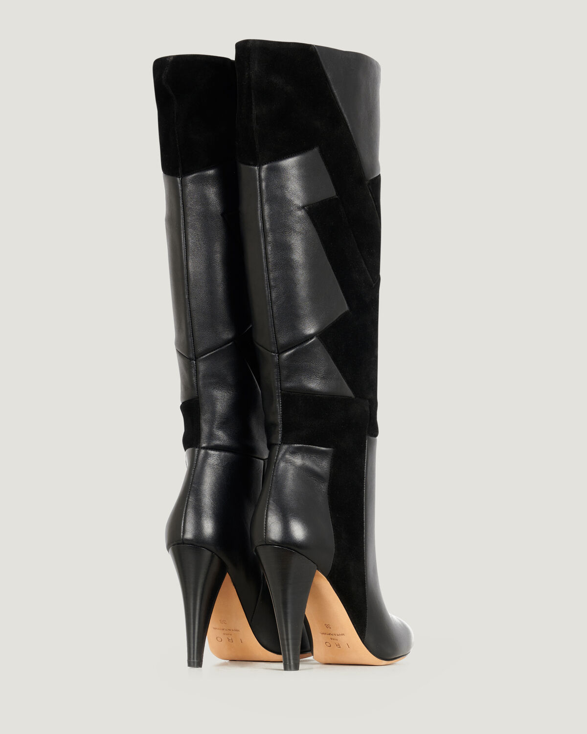 IRO - DARSON KNEE HIGH PATCHWORK LEATHER BOOTS BLACK