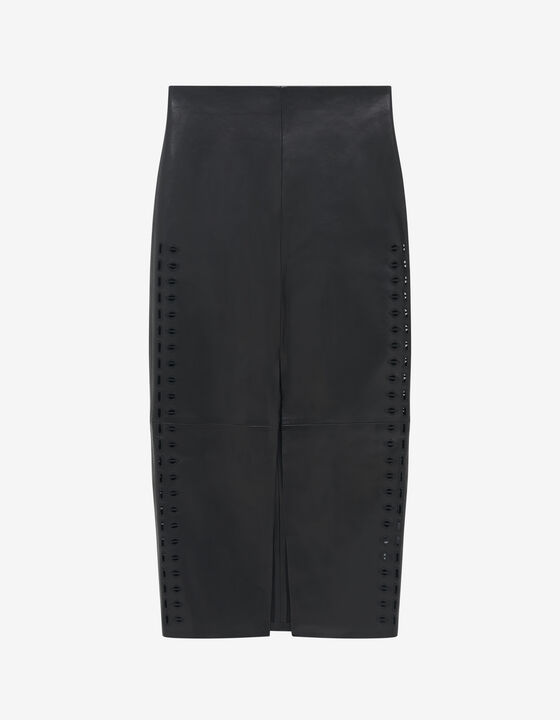 SPLIT LEATHER MIDI SKIRT