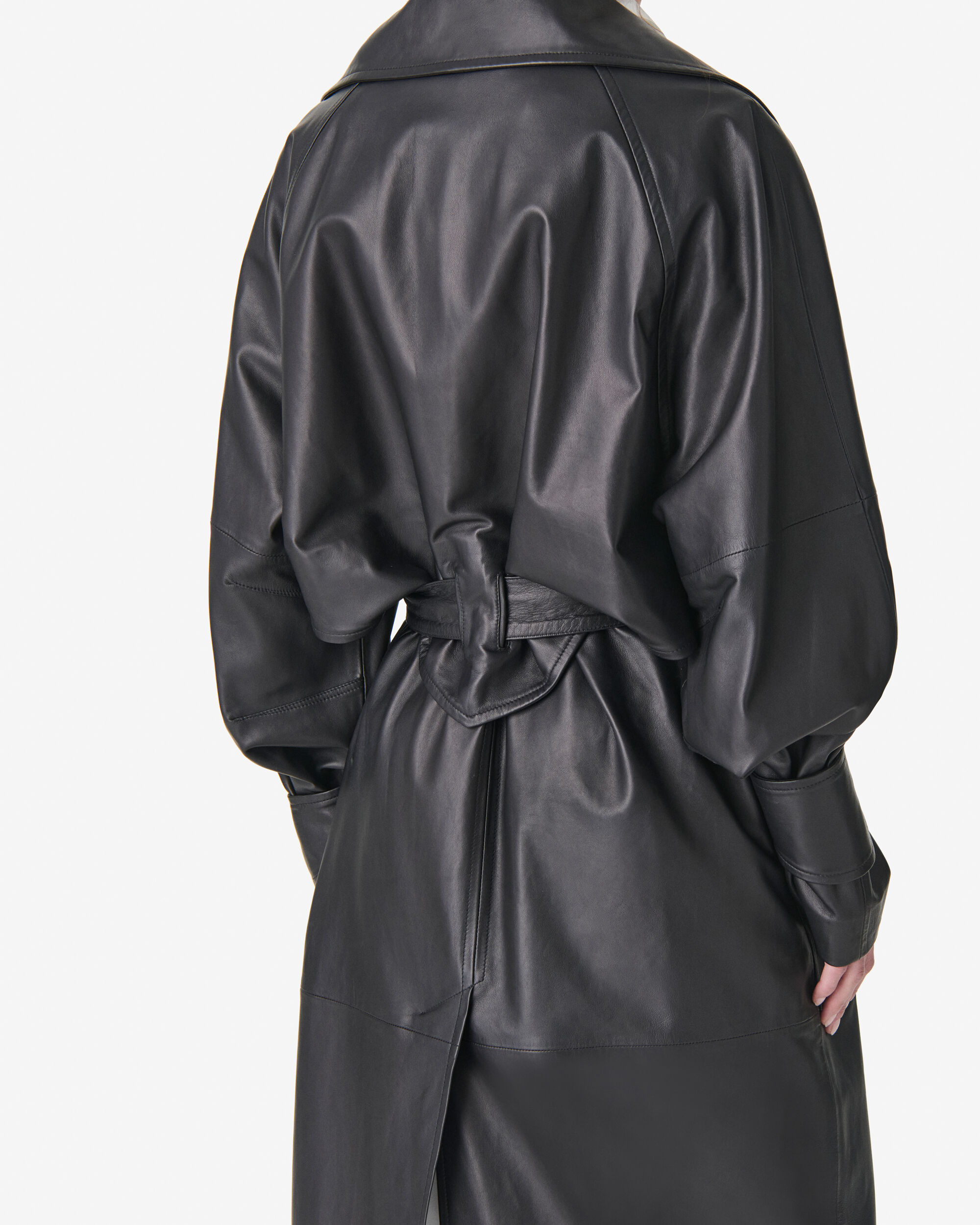 CORDOBA women black long leather trench coat | IRO