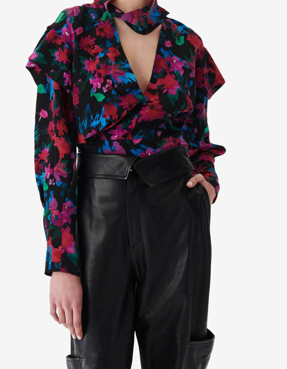PRINTED V-NECK SILK TOP