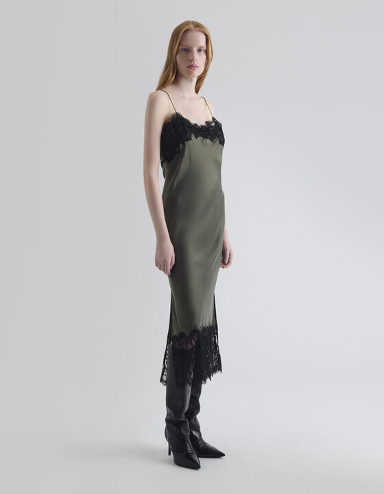 SILK LACE-TRIM MIDI DRESS