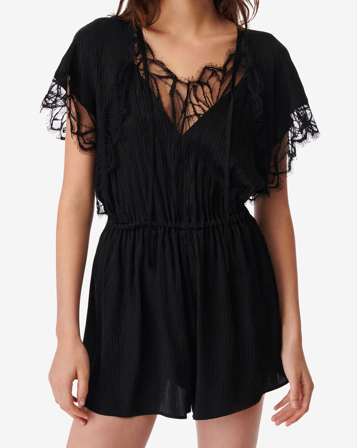 Shop Iro Haku Lace V-neck Playsuit In Black