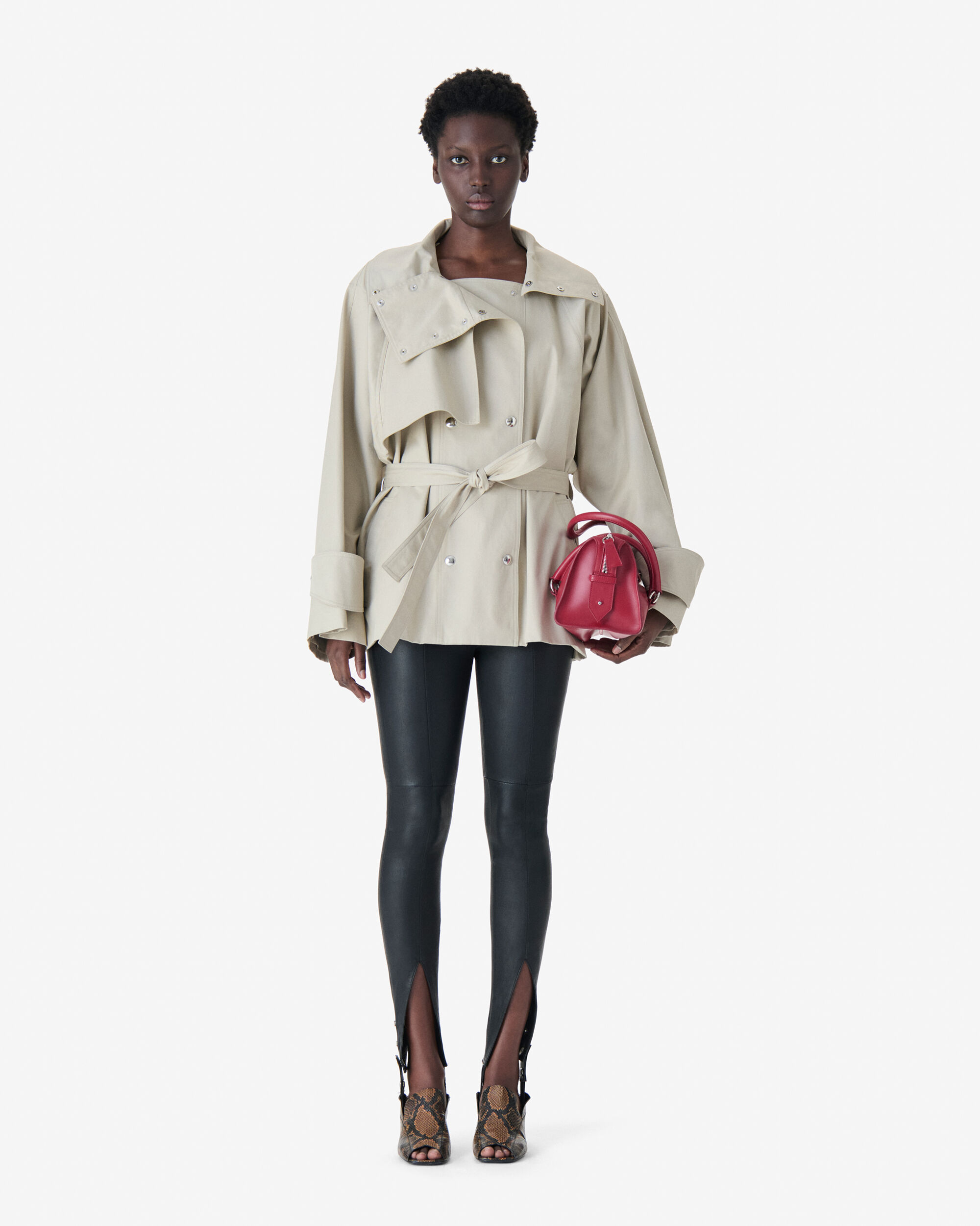 RALYA women beige cotton short belted trench coat | IRO