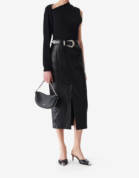 JUPE MIDI EN CUIR À FENTE