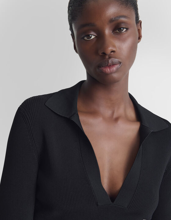 RIBBED POLO-COLLAR TOP
