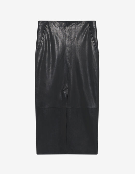 JUPE MIDI EN CUIR À FENTE