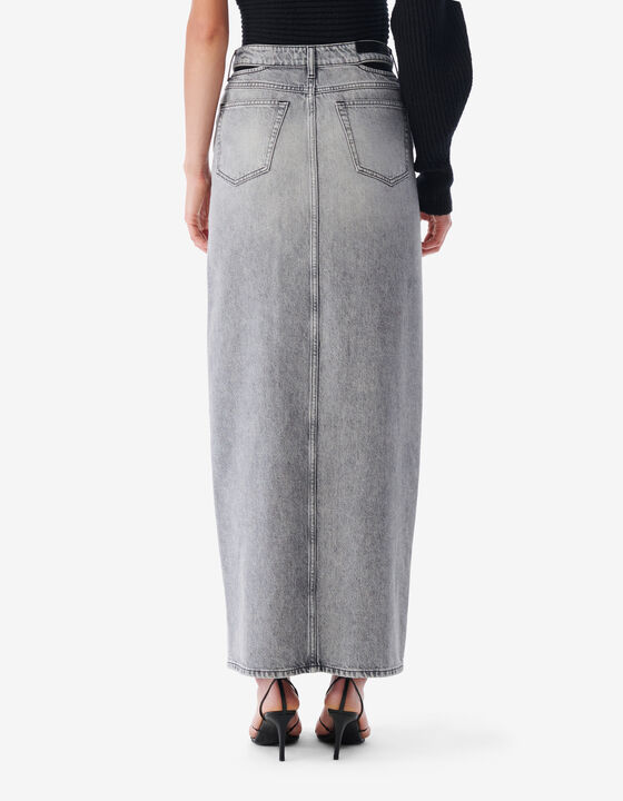 JUPE MIDI &Agrave; FENTE EN JEAN