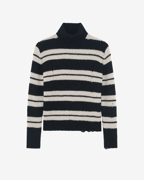 OMINO HIGH-NECK RIPPED SWEATER