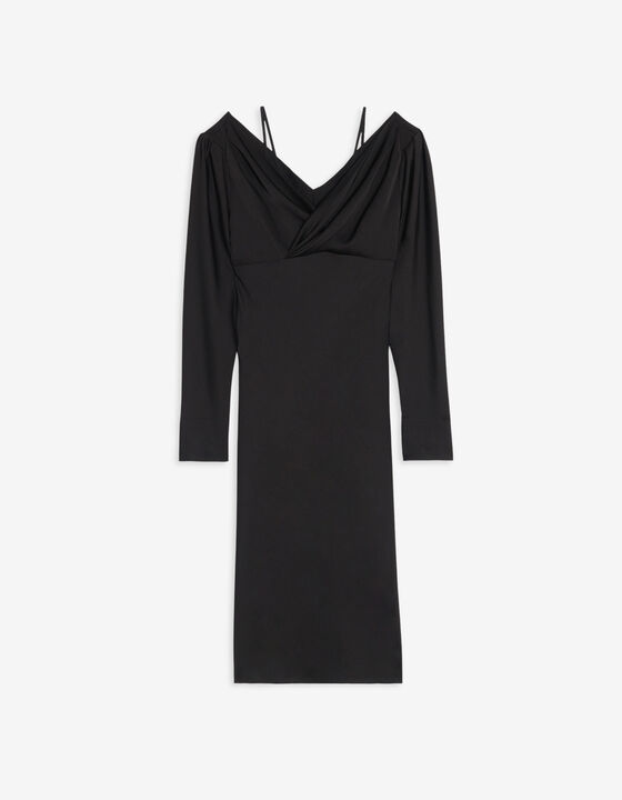 DRAPED V-NECK MIDI DRESS