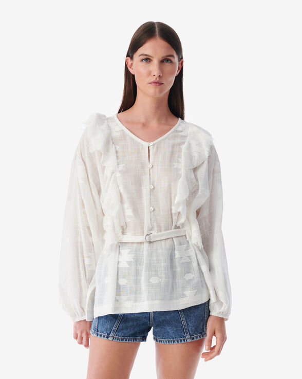 ARLIZE BELTED RUFFLED TOP