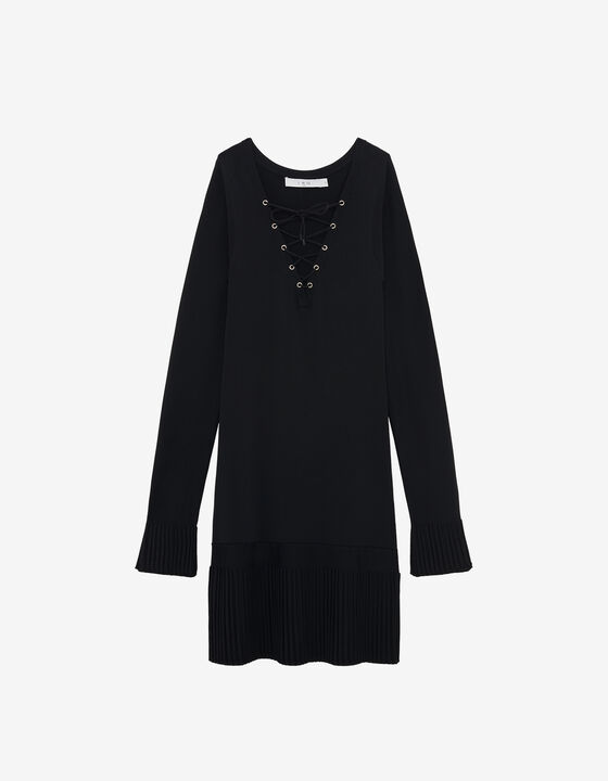 SHORT V-NECK DRESS WITH LACE-UP DETAIL