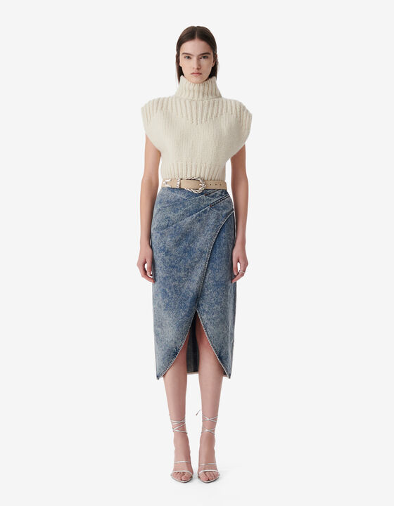 JUPE MIDI EN JEAN DÉLAVÉ