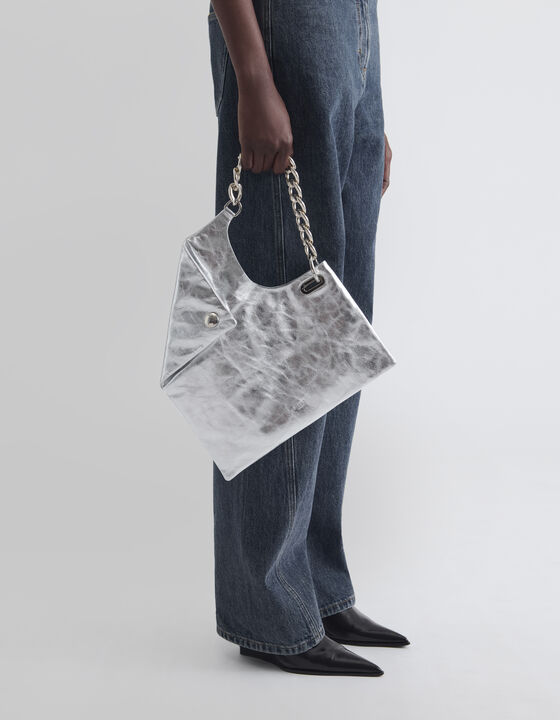 SAC PORT&Eacute; &Eacute;PAULE EN CUIR M&Eacute;TALLIS&Eacute;