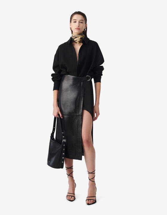 LEATHER MIDI SKIRT