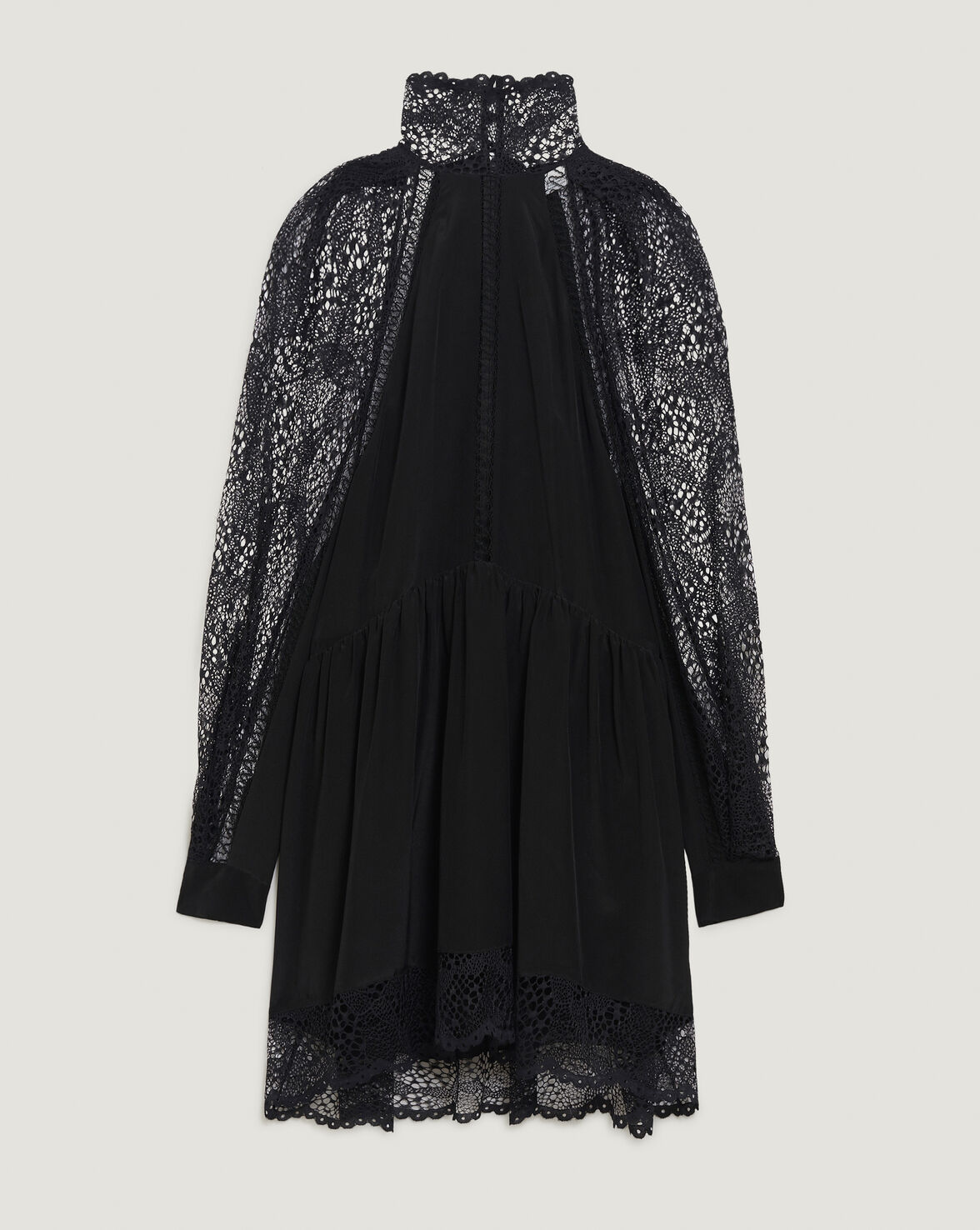 DEORRO LACE PUFF SLEEVE HIGH NECK MINI DRESS image number null