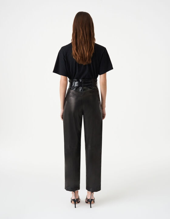 PANTALON CEINTUR&Eacute; EN CUIR